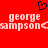 Red background with pixelated text 'george sampson' in white and a dark blue heart symbol above.