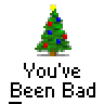 Animated contact sheet of a pixel art Santa character with Christmas tree props and "You've Been Bad" text across multiple frames showing motion effects like horizontal blur and partial transparency.