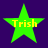 Four green star-shaped icons with yellow text "Trish" on a dark purple background, each showing different pixelation and alignment variations.