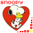 Animated contact sheet of a Snoopy cartoon icon with red heart background and changing border squares across five frames.