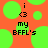 Pixelated orange background with green circles, black text 'i <3 my BFFL's' in three lines.