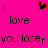 Static pixel art icon with bright pink background, black text reading "I love you loser", and a small red-outlined heart symbol in the top-right corner.