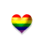 A contact sheet of seven rainbow-colored heart icons in various sizes arranged on a white background with one gray rectangle at the bottom right.
