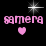 Pixelated pink text 'samera' with a heart symbol and starburst effects on black background across three animated frames.