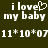 Pixelated text displays 'i love my baby' with a heart symbol replacing the 'o' in 'love', repeated twice, followed by date numbers on a dark background.