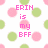 Pixelated pink text on a white background with repeating green and pink circles, stating 'ERIN is my BFF' and 'so is Kailee and BRI and Carter'.