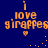 Pixelated orange text 'i love giraffes' with a heart symbol on dark blue background, showing animation changes in scattered dots.