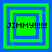 Four green and blue square-layered icons with "JIMMY!!!!!" text, each showing different animation states of the innermost layer.