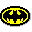 Pixel art collection of Batman-themed icons featuring yellow-black bat symbol, blue-purple masked figures with white faces, black vehicles, and cityscape backgrounds.