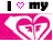 Animated sequence showing a pink heart-shaped icon with 'FF' symbols, alternating between text elements reading 'I ❤️ my' and 'roxy!' in varying color schemes.
