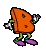 A 4x4 grid of animated stick-figure icons shaped like the letter B, each in a different color with distinct poses and footwear, displayed on a gray background.