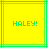 Yellow background with green lines and pixelated text reading 'HALEY!' in green