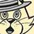 Pixelated icon of a figure wearing a striped hat and round glasses with spiral patterns, holding a dark object against a light background.