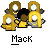 Pixelated cartoon figure with brown hair and yellow clothing, holding four golden circular objects against gray background.