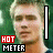 identical pixelated faces with a vertical red-and-white 'HOT METER' graphic to the right, showing increasing red fill in sequential