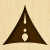 Brown triangular shape with two white circular cutouts on a beige background.