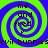 Four identical spiral patterns with blue and green colors, each containing text elements arranged in a circular layout.