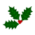 Pixelated holly sprig with three green leaves and one red berry on gray background, adjacent to dark green with bright green text reading "Original Icons .com"
