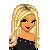 Pixel art contact sheet showing three frames of a female character with blonde hair, black crop top, fishnet leggings, and orange accents in a walking animation sequence.