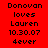 Red background with repeated black text reading "Donovan loves Lauren 10.30.07 4ever" in three , one partially obscured by gray area