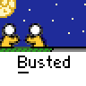 Animated contact sheet showing 12 frames of a pixel art animation with yellow stick figures, police cars, and text bubbles against a starry night background.