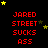 Red text reading 'JARED STREET SUCKS ASS' on black background with yellow and brown stars, animated star movement.