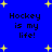 Blue background with yellow stars and black text reading "Hockey is my life!" in four identical quadrants.