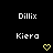 Pixelated of repeated text labels and yellow heart symbols on black background with gray corner overlay