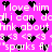 Pixelated text and heart symbols repeat on a bright pink background with no visible animation changes.