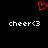Red pixelated heart symbol above two identical white text strings reading 'cheer<3' on black background.
