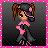 A 3x2 contact sheet of a pixel art animated buddy icon featuring a cartoon girl character and pink heart animations on dark backgrounds, with two frames showing text "shorty".