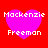 Four identical pink hearts on red background with white text 'Mackenzie Freeman' above and below each heart.