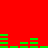 Green rectangular bars of varying heights arranged in horizontal on a solid red background, forming an audio equalizer pattern