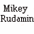 Pixelated image with text 'Mikey Rudamin' on left and person giving thumbs-up on right.