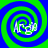 Four identical spiral patterns with alternating green and blue rings, each containing a pixelated white text fragment 'Arge' on a green background.