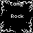 Black-and-white pixelated icon with four 'Camp' and four 'Rock' text labels arranged around a central snowflake-like pattern.