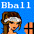 Pixelated static icon featuring a female character with brown hair and headband against blue background, with "Bball" text above and orange cross symbol on right.