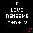 Pixelated text and red heart icons on black background with identical left and right sides.