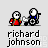 Pixelated cartoon character in red shirt and blue pants holding a motorcycle, with text 'richard johnson' below.