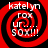 Red and black spiral pattern with white text reading 'katelyn', 'rox', 'ur...', and 'sox!!!' overlaid on four identical