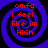 Four identical spiral patterns with red text on blue and black backgrounds, each displaying 'omfg i feel like im High' in a pixelated font.