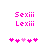 Two identical pixelated images side-by-side with pink text and heart symbols, showing a single animation frame change in the hearts' arrangement.