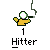 Pixelated icon of a yellow figure holding a white ball with green outline, emitting smoke-like lines above its head; text below reads "Hitter" and "1".