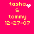 Yellow text on bright pink background displays "tasha & tommy 12-27-07" with animated heart and star effects replacing static dots in the first frame.