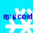 Four identical pixelated snowflakes with blue text 'it's cold' on a bright blue background, arranged in a
