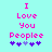 Cyan background with pink pixelated text reading "I Love You Peoplee" and five purple pixelated hearts below, with one heart changing color between frames.