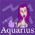 Animated contact sheet of a pixelated Aquarius zodiac icon showing six sequential frames with a purple-haired woman holding a water jug against a purple wave background.