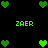 Green pixelated hearts and 'ZAER' text on black background, with heart clusters changing position across frames.