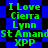 Green text on blue background with black diamond shapes, repeating 'I Love Cierra Lynn St Amand XPP' in pixelated font across two identical