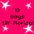 Bright pink background with white star shapes and repeated text reading '13 Days till' Florida!' in pixelated font.